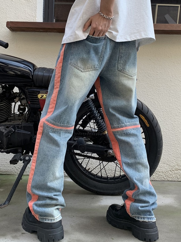 Mixed colors couples wide leg pants stripe straight long pants