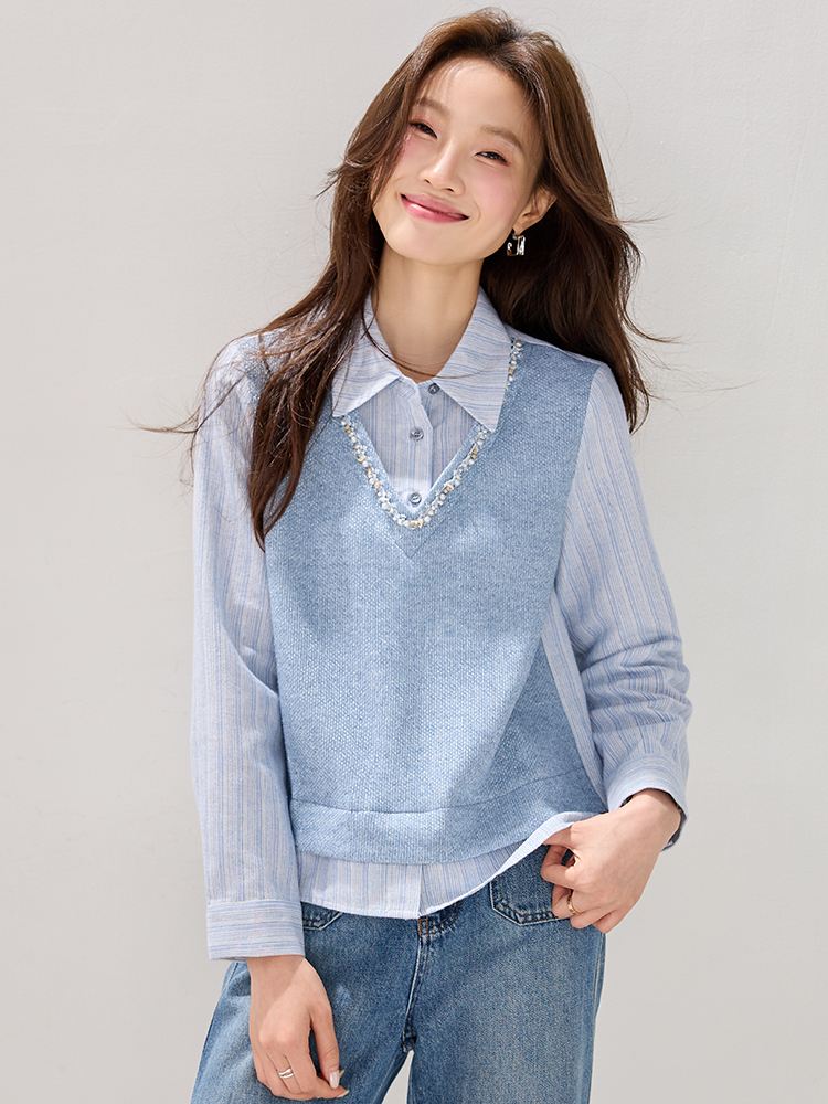 Stripe lace spring hoodie fashion splice tops for women