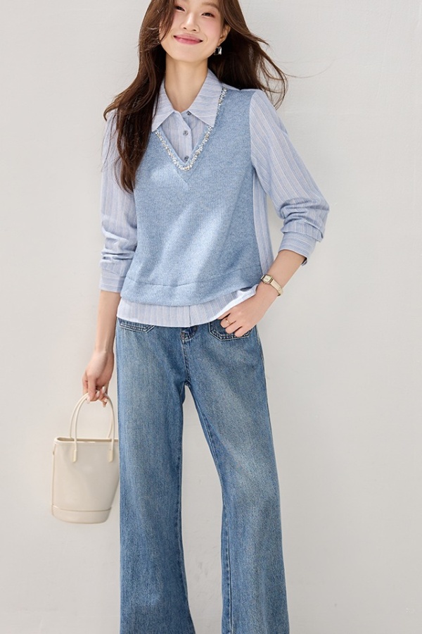 Stripe lace spring hoodie fashion splice tops for women