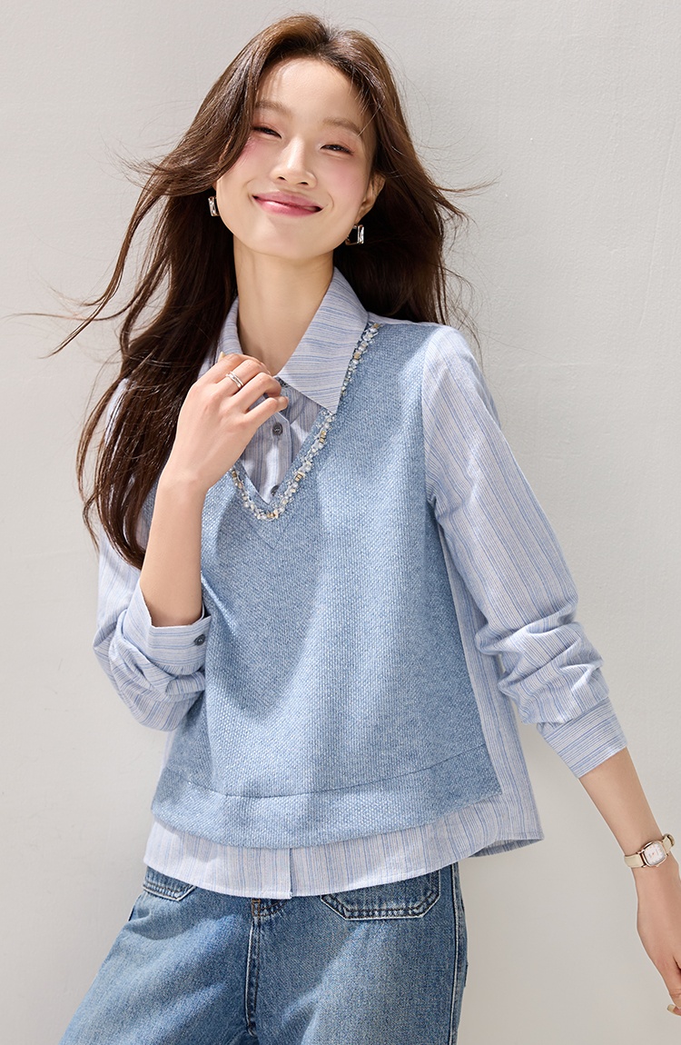Stripe lace spring hoodie fashion splice tops for women