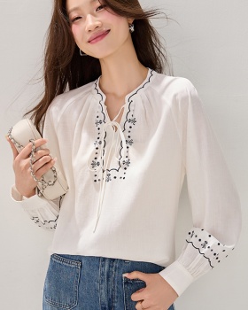 Spring frenum tops France style long sleeve shirt for women