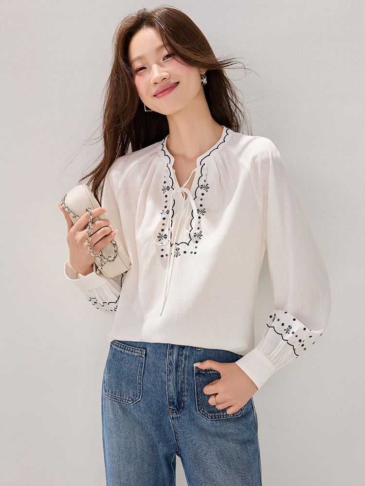 Spring frenum tops France style long sleeve shirt for women