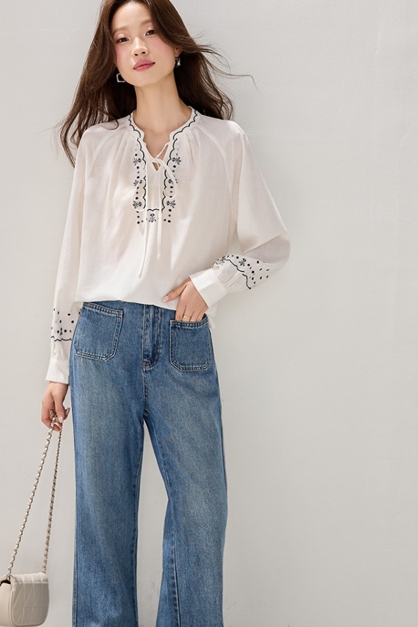 Spring frenum tops France style long sleeve shirt for women