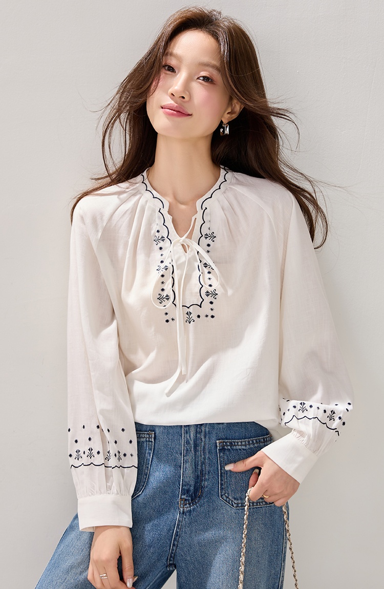 Spring frenum tops France style long sleeve shirt for women
