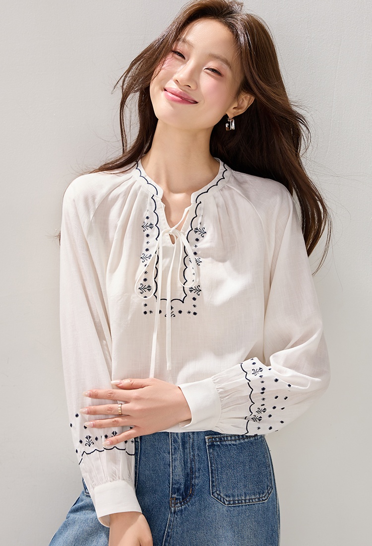 Spring frenum tops France style long sleeve shirt for women