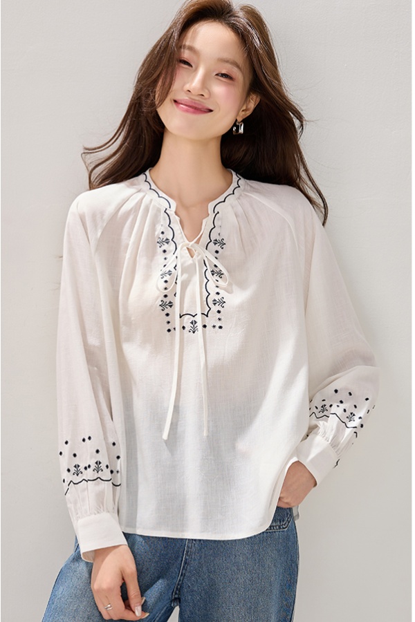 Spring frenum tops France style long sleeve shirt for women