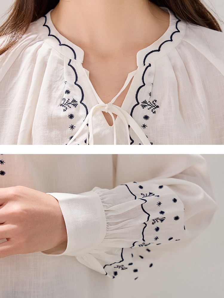 Spring frenum tops France style long sleeve shirt for women