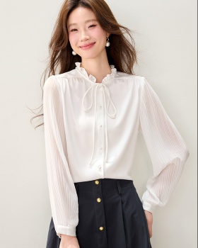 Cstand collar spring shirt wood ear tops for women