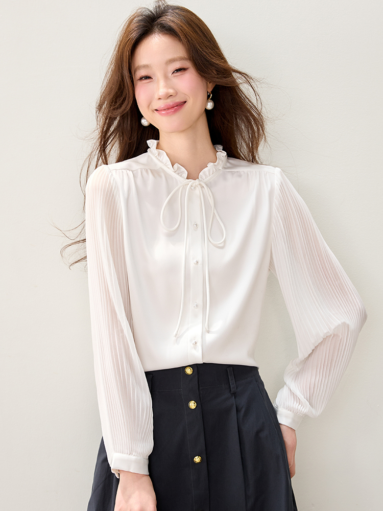 Cstand collar spring shirt wood ear tops for women