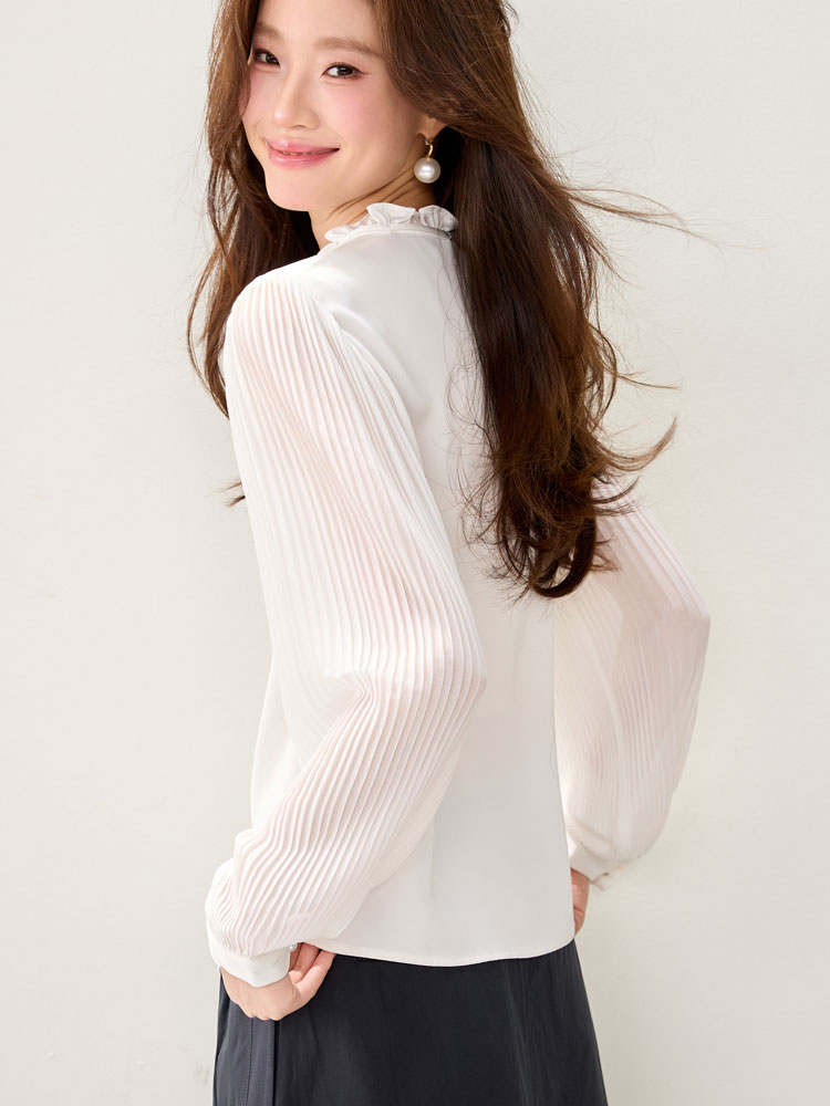 Cstand collar spring shirt wood ear tops for women