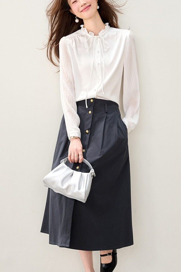 Cstand collar spring shirt wood ear tops for women