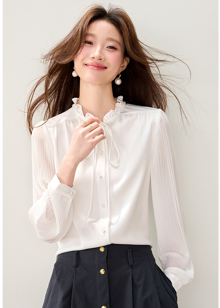 Cstand collar spring shirt wood ear tops for women