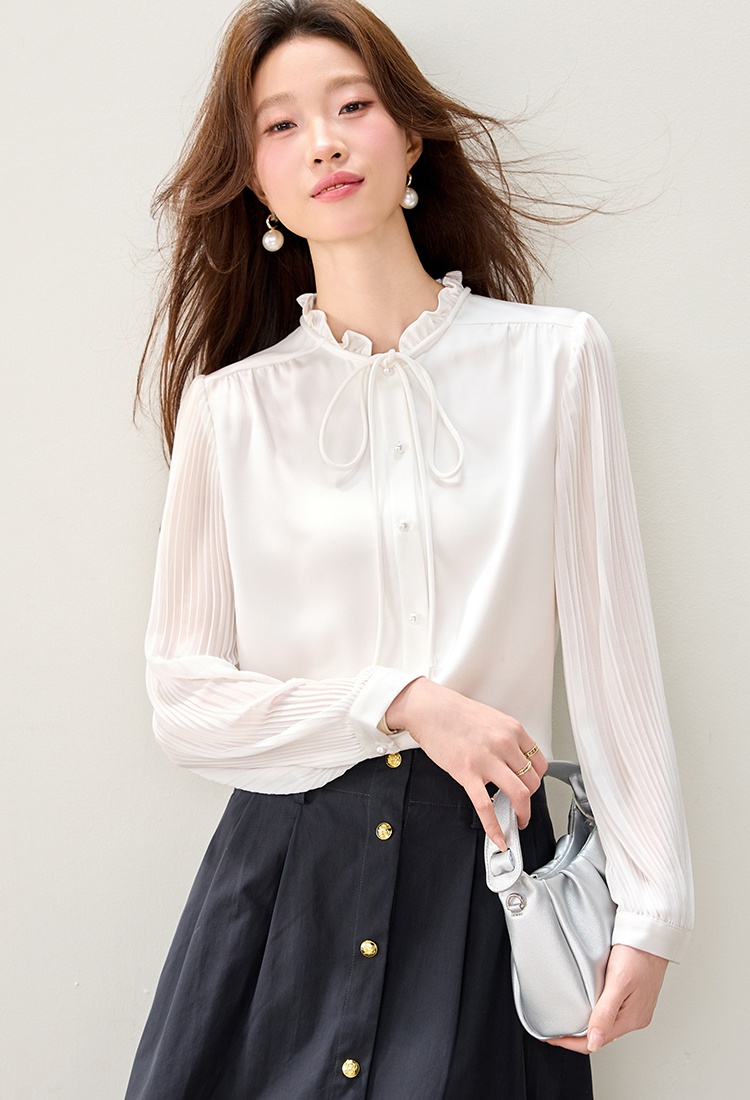 Cstand collar spring shirt wood ear tops for women