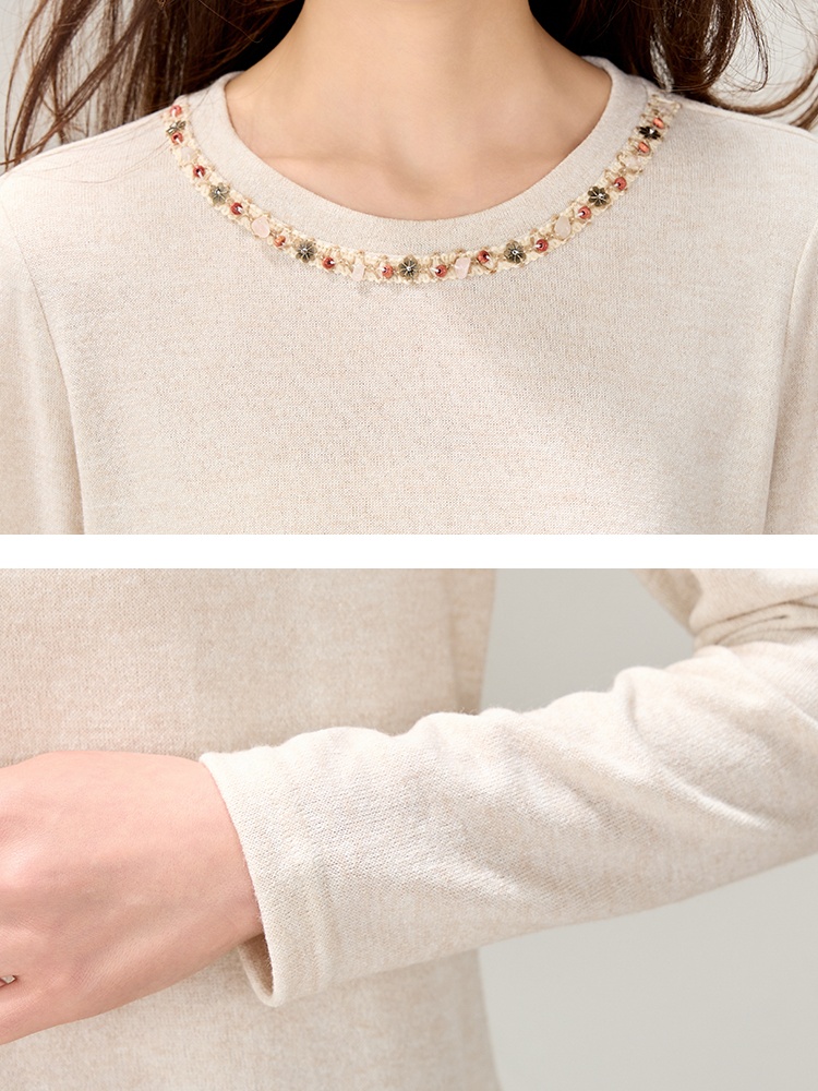 Round neck long sleeve spring tops ribbon Casual T-shirt for women