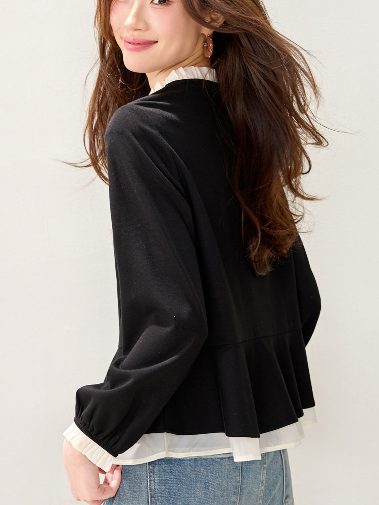 Splice spring shirt wood ear retro tops for women