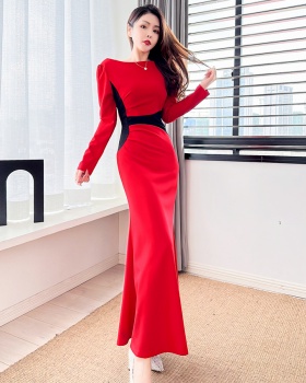 Mixed colors tight long dress Western style spring dress