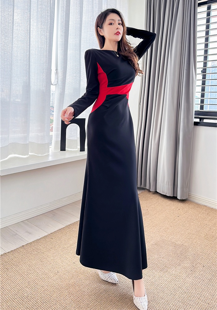 Mixed colors tight long dress Western style spring dress