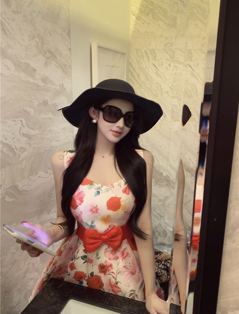 Vacation niche bow T-back sling spring pinched waist belt