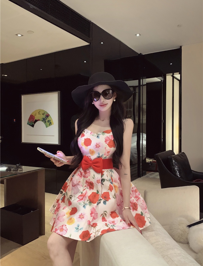 Vacation niche bow T-back sling spring pinched waist belt