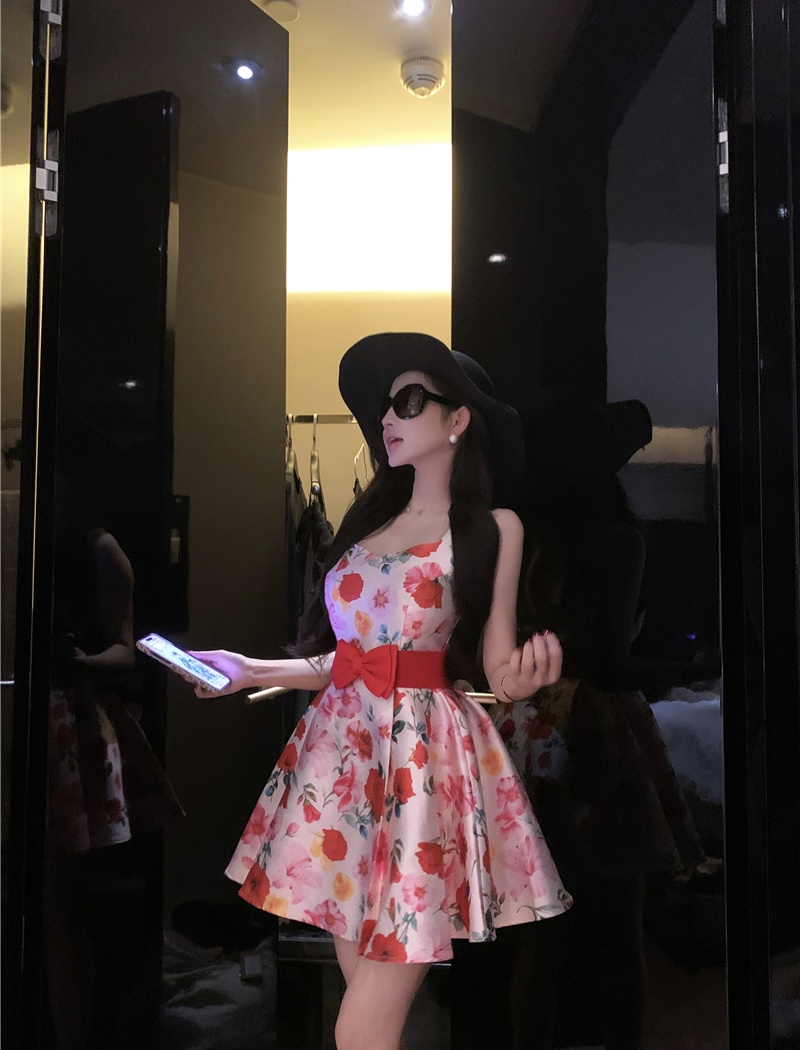 Vacation niche bow T-back sling spring pinched waist belt