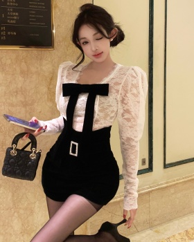 Lace France style tops slim shorts 2pcs set