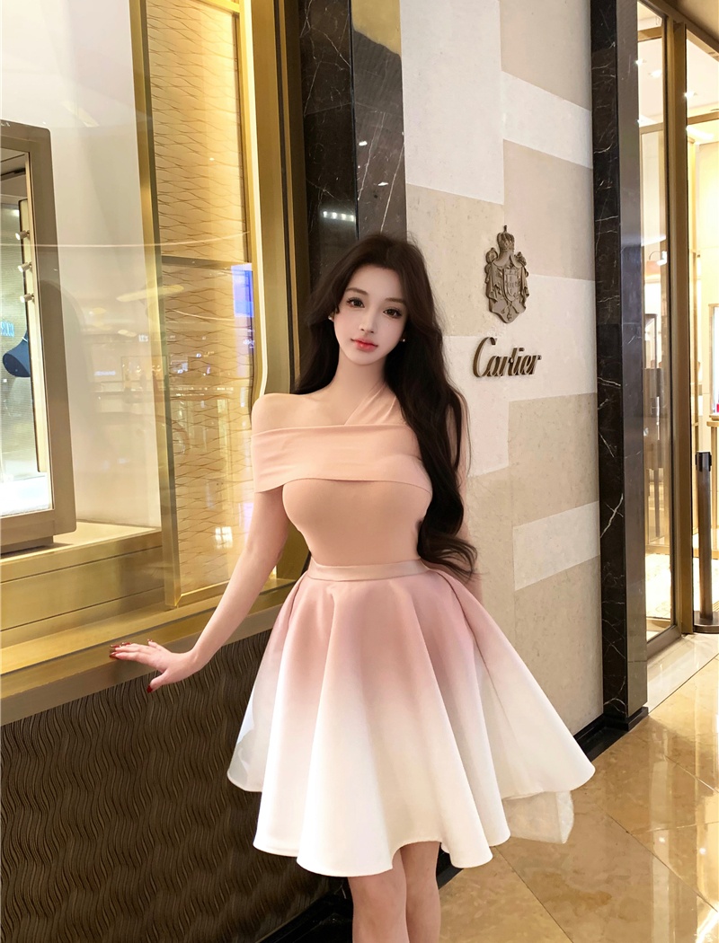 A-line gradient France style temperament skirt