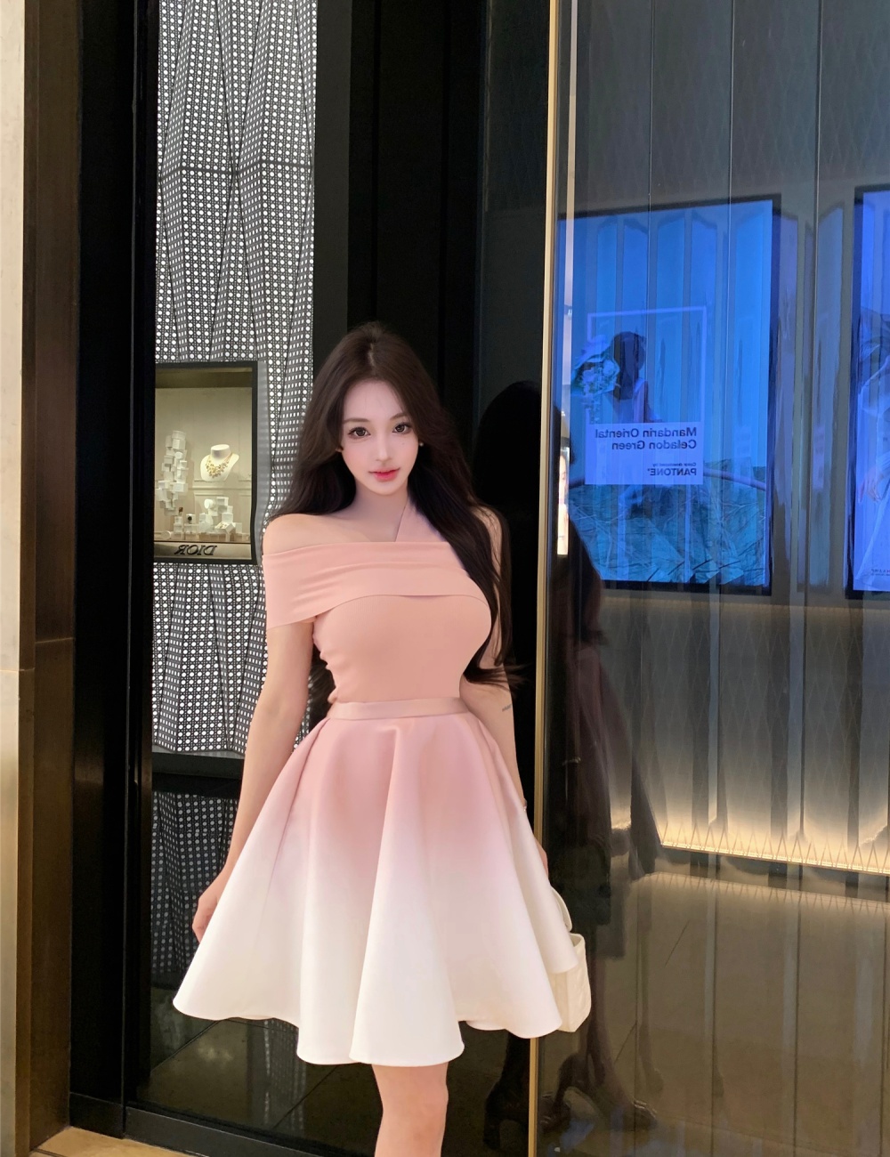 Temperament tops A-line skirt 2pcs set for women