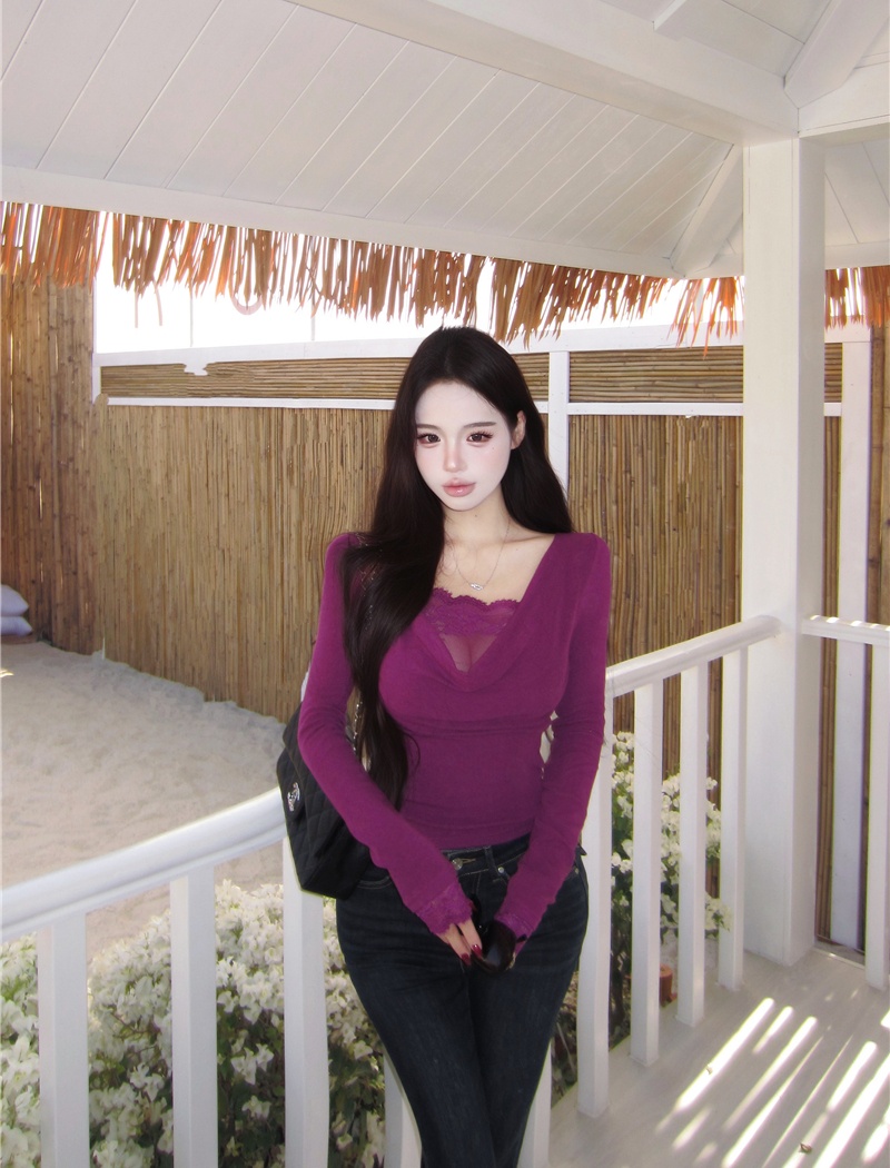 Enticement tops long sleeve bottoming shirt for women