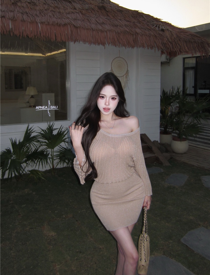 Package hip elasticity enticement flat shoulder dress