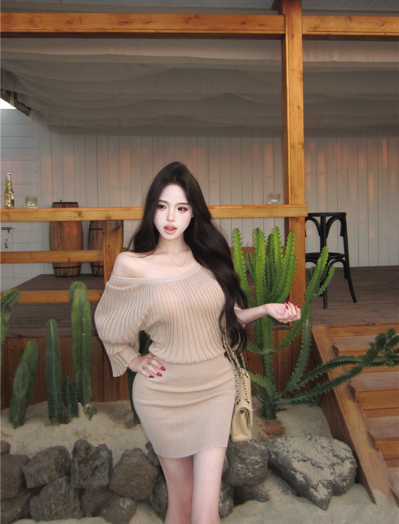 Package hip elasticity enticement flat shoulder dress