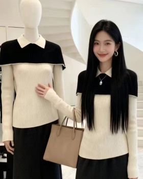 Mixed colors bottoming shirt lapel tops for women