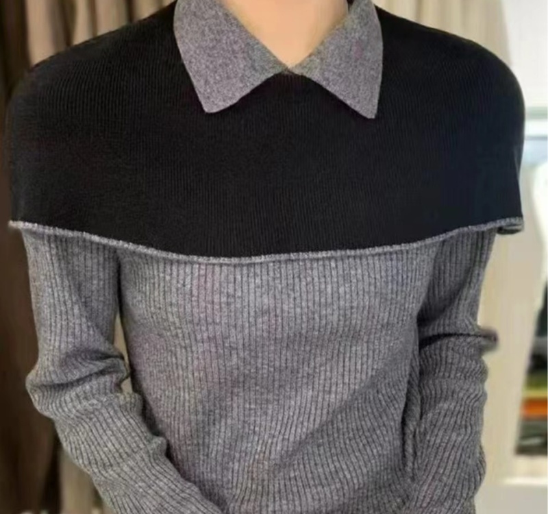 Mixed colors bottoming shirt lapel tops for women