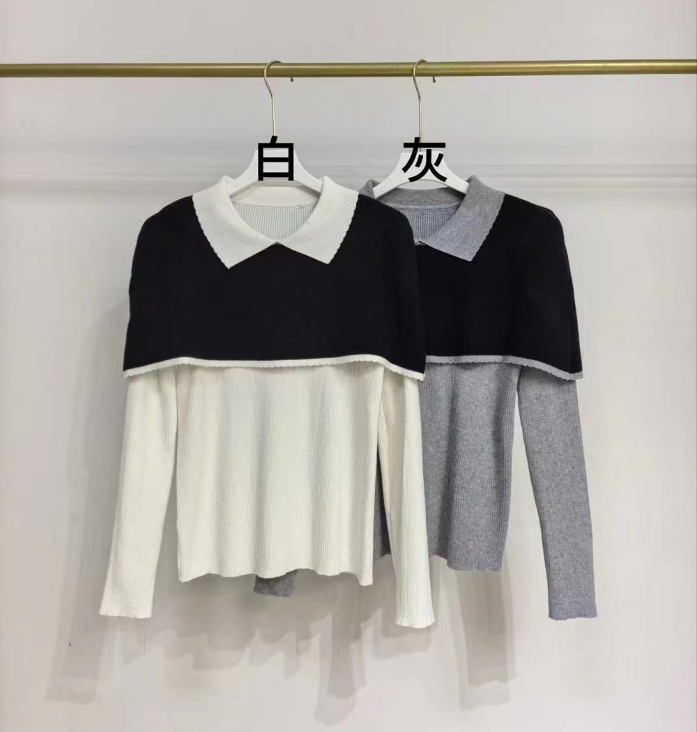 Mixed colors bottoming shirt lapel tops for women