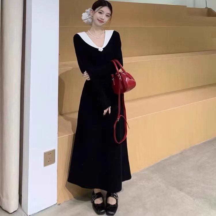 Autumn and winter knitted long dress slim dress for women