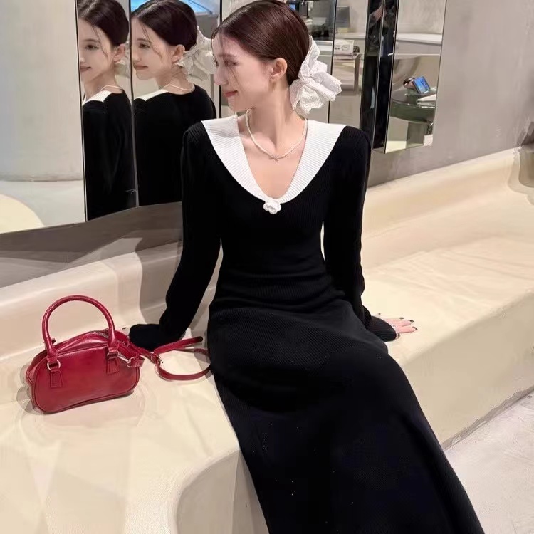 Autumn and winter knitted long dress slim dress for women