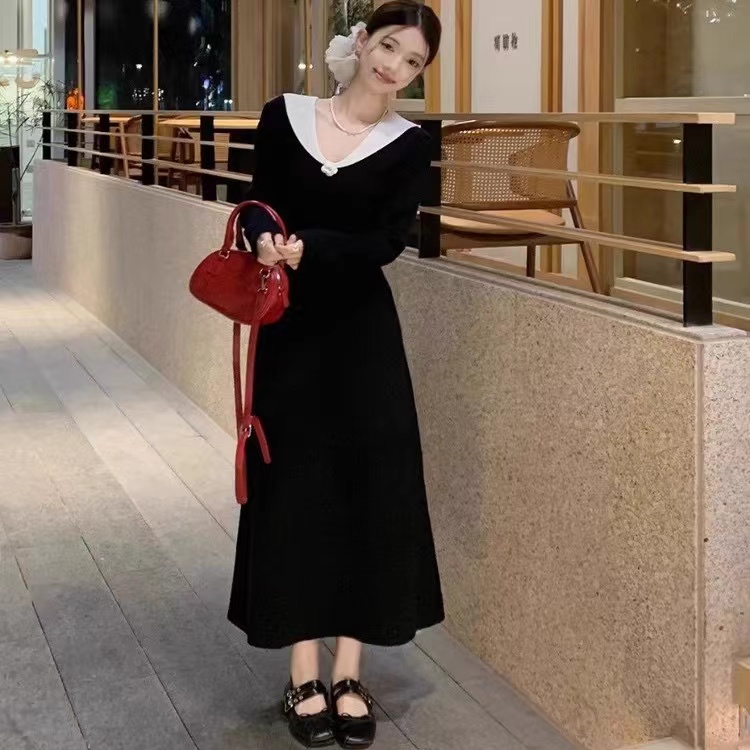 Autumn and winter knitted long dress slim dress for women