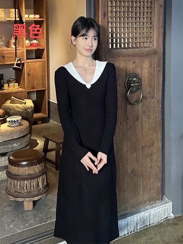 Autumn and winter knitted long dress slim dress for women