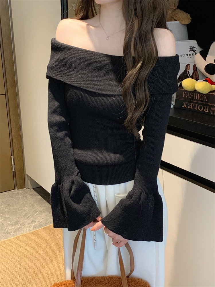 Flat shoulder spicegirl bottoming shirt slim tops for women