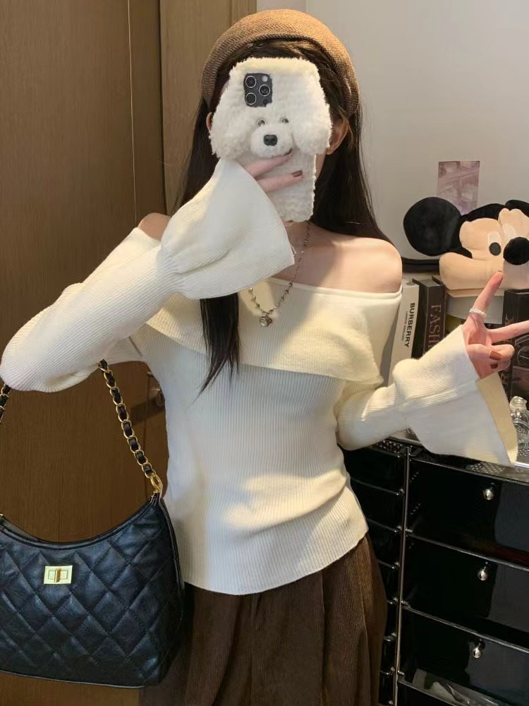 Flat shoulder spicegirl bottoming shirt slim tops for women