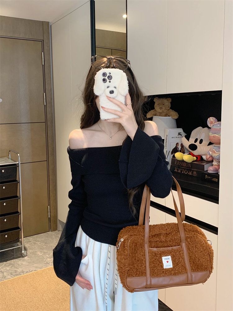 Flat shoulder spicegirl bottoming shirt slim tops for women