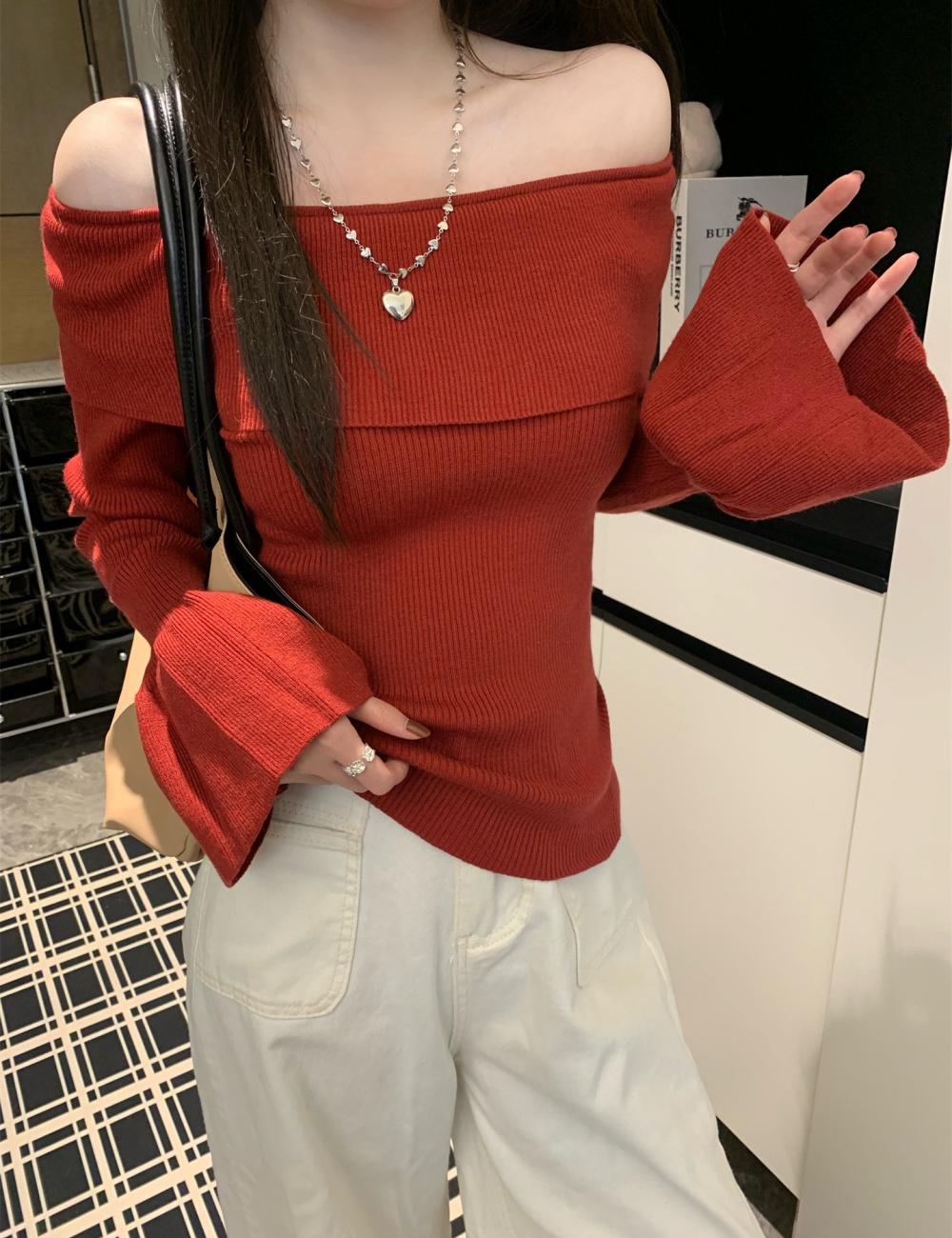 Flat shoulder spicegirl bottoming shirt slim tops for women