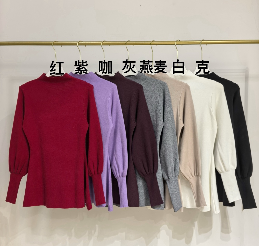 Half high collar slim sweater pinched waist tops