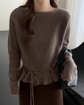 Fashion pinched waist sweater all-match tops for women