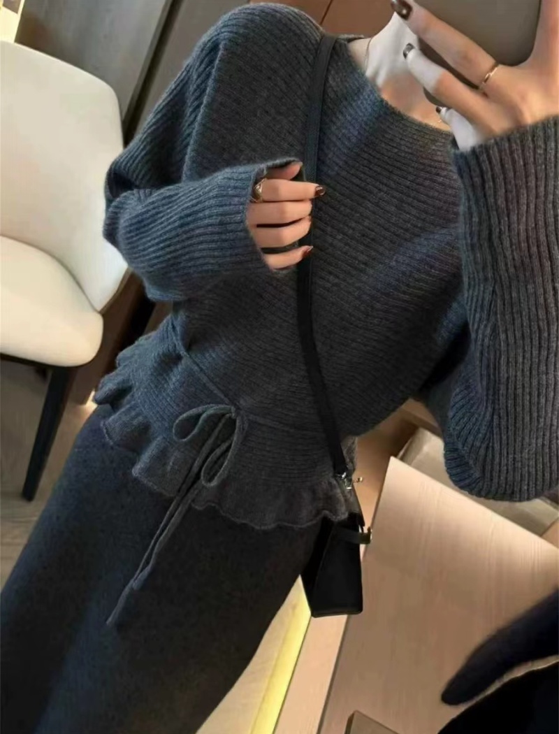 Fashion pinched waist sweater all-match tops for women