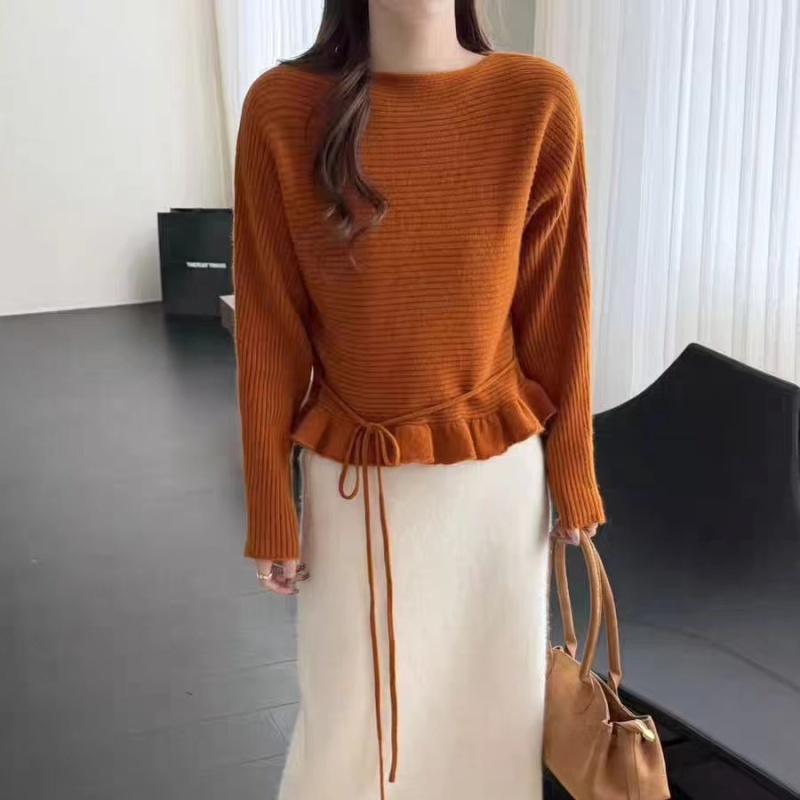 Fashion pinched waist sweater all-match tops for women