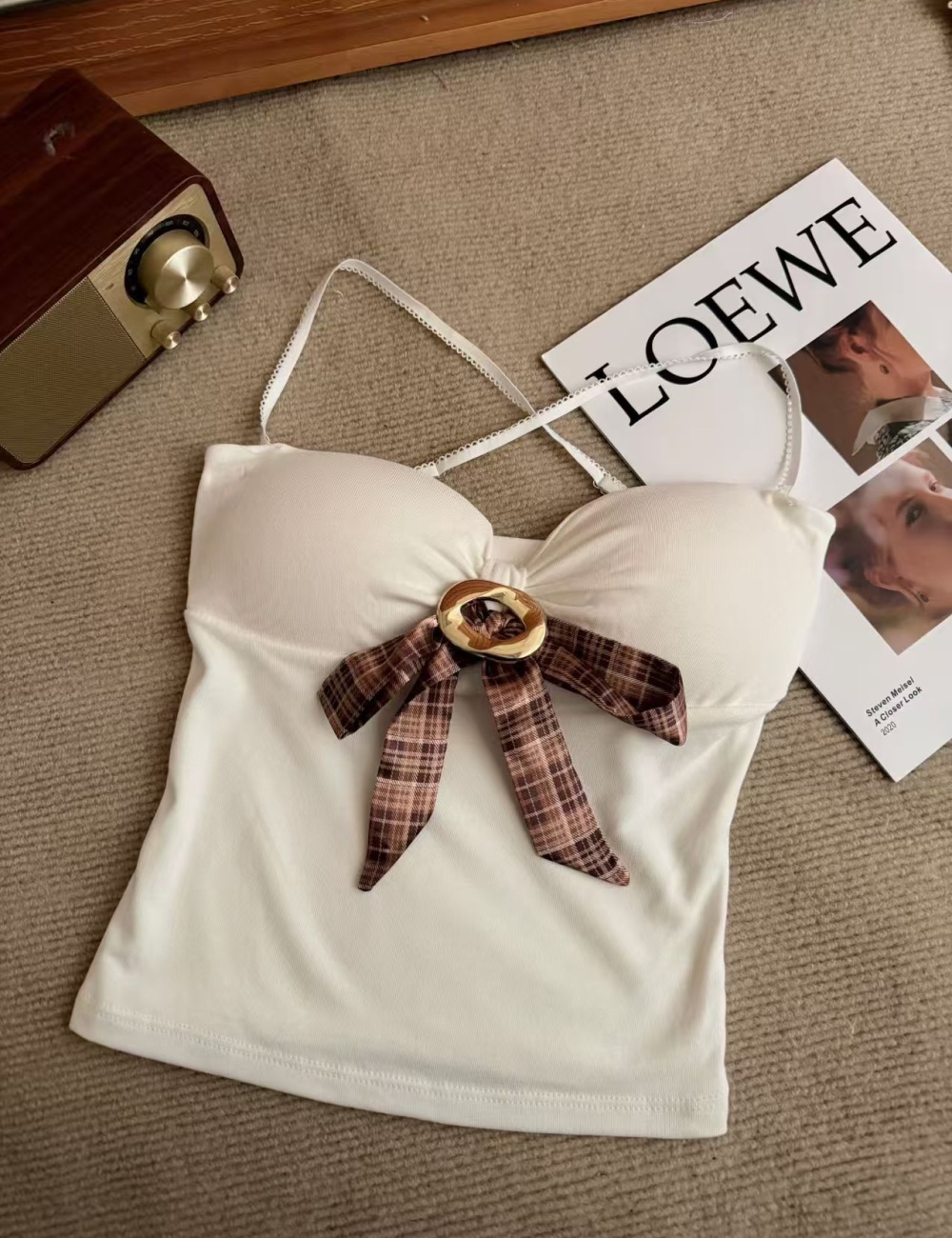 Slim chest pad fixed belt sueding vest for women