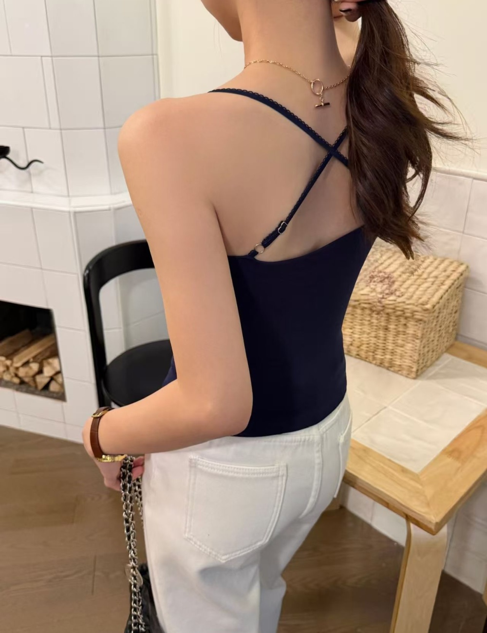 Slim chest pad fixed belt sueding vest for women