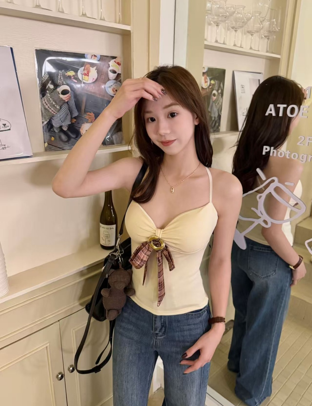 Slim chest pad fixed belt sueding vest for women