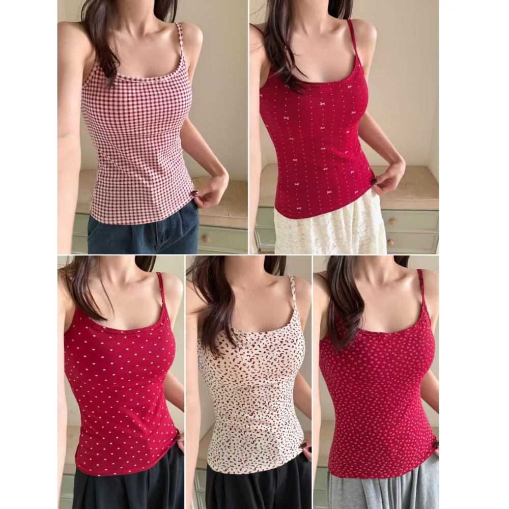 Polka dot maiden sling tops red with chest pad vest