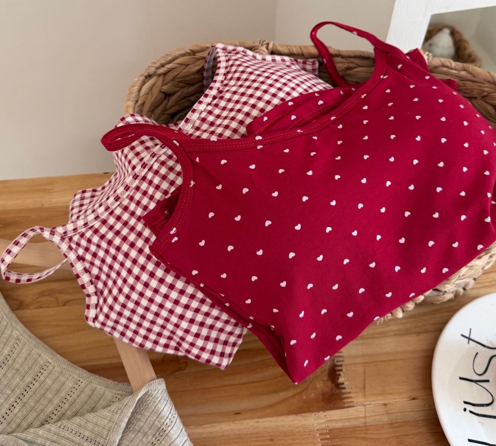 Polka dot maiden sling tops red with chest pad vest